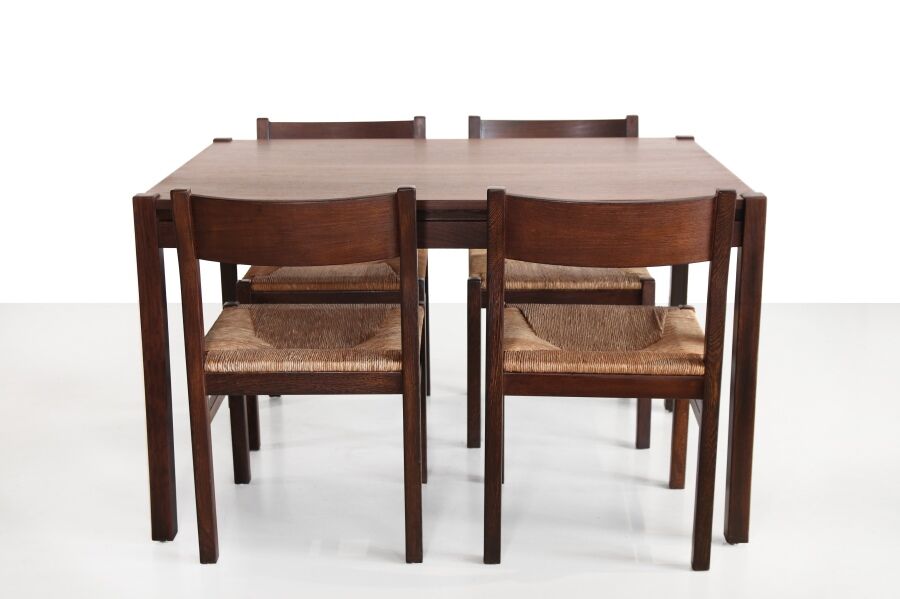 Suite of six Wenge wooden dining chairs
