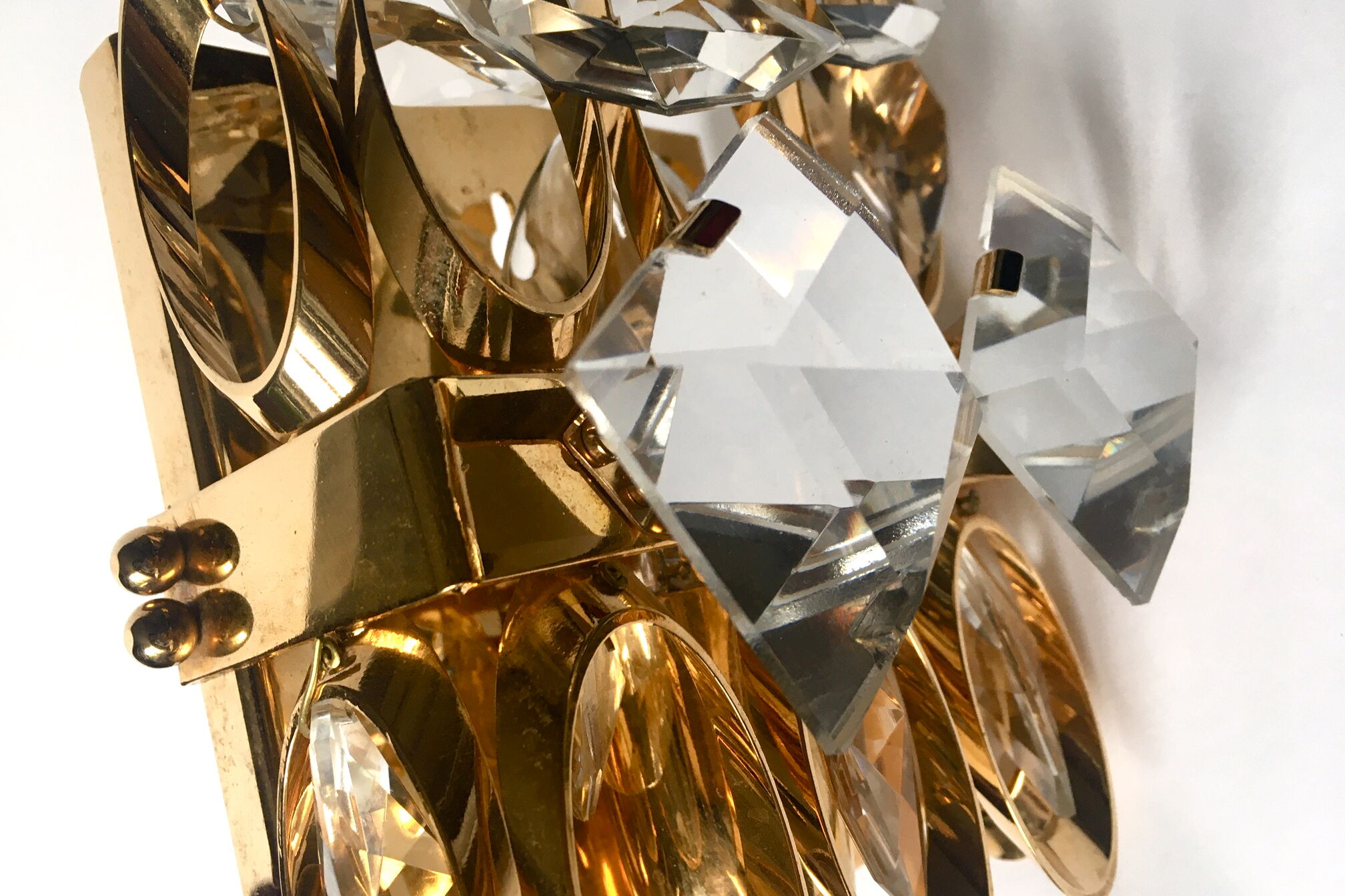 Palwa gold brass and crystal wall light 1960 design