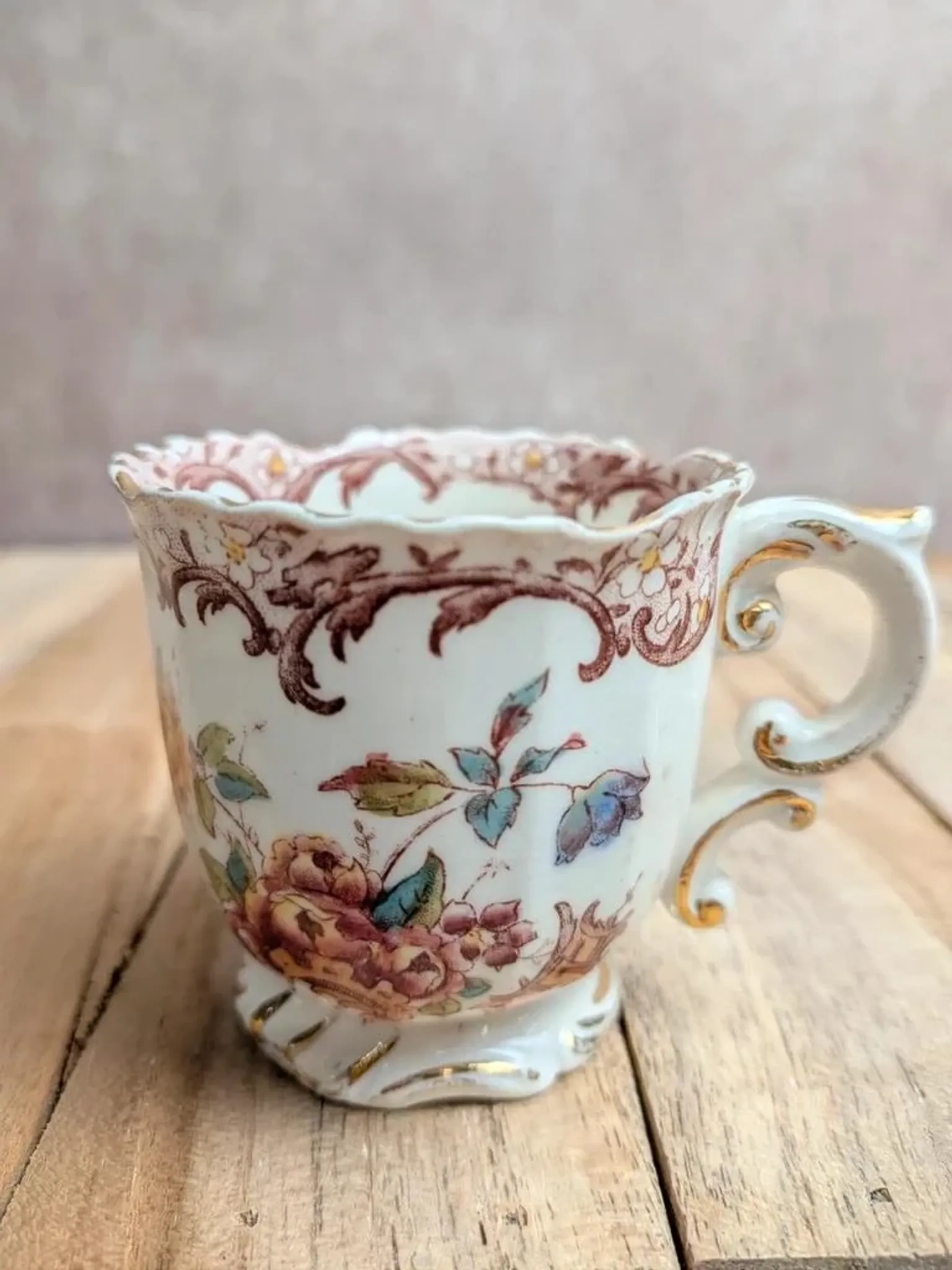 Antique Sarreguemines Fleury cup – Polychrome floral decoration 19th century