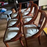 Art Deco period dining chairs in mahogany seating white leather