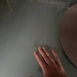 Translucent Frosted Glass Round Dining Table with Brushed Stainless Steel Pedestal — Industrial 1990s