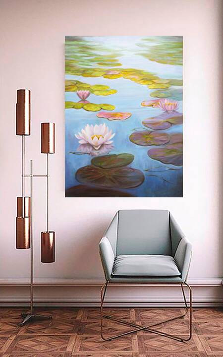 Cuadro de nenúfares pintado al óleo firmado por el autor. Nenúfares al oleo