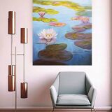 Cuadro de nenúfares pintado al óleo firmado por el autor. Nenúfares al oleo