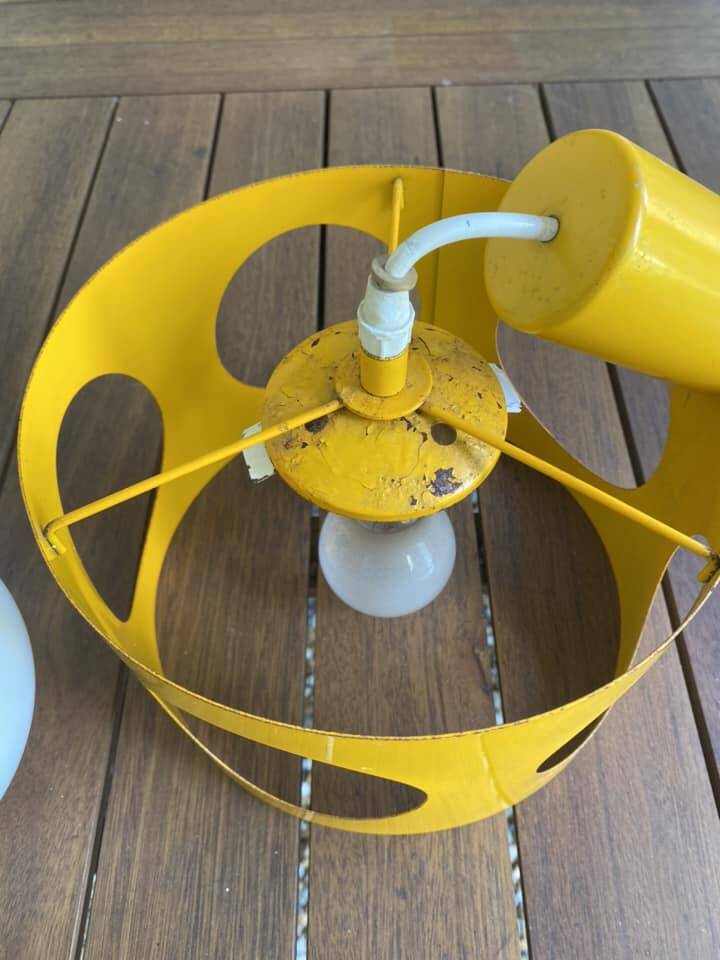 Suspension in orange-yellow metal by Pierre Disderot (1920-1991)