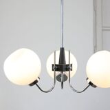 Vintage italian chrome and opaline chandelier, 70s