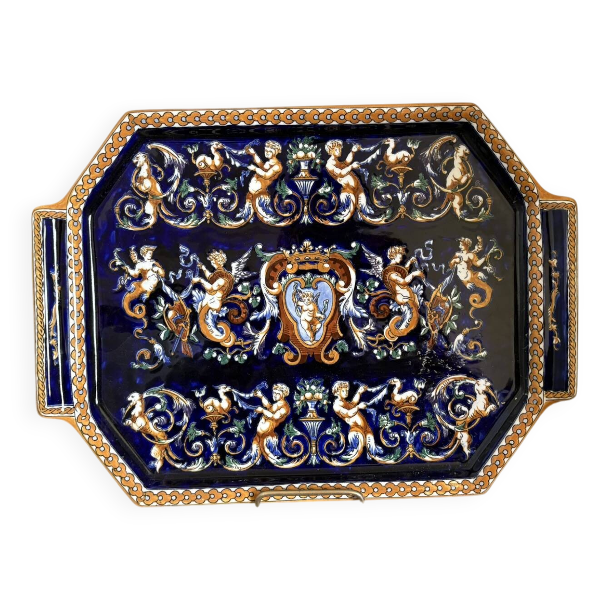 Old Dish Plate Handle Gien Earthenware Ceramic Renaissance Decor