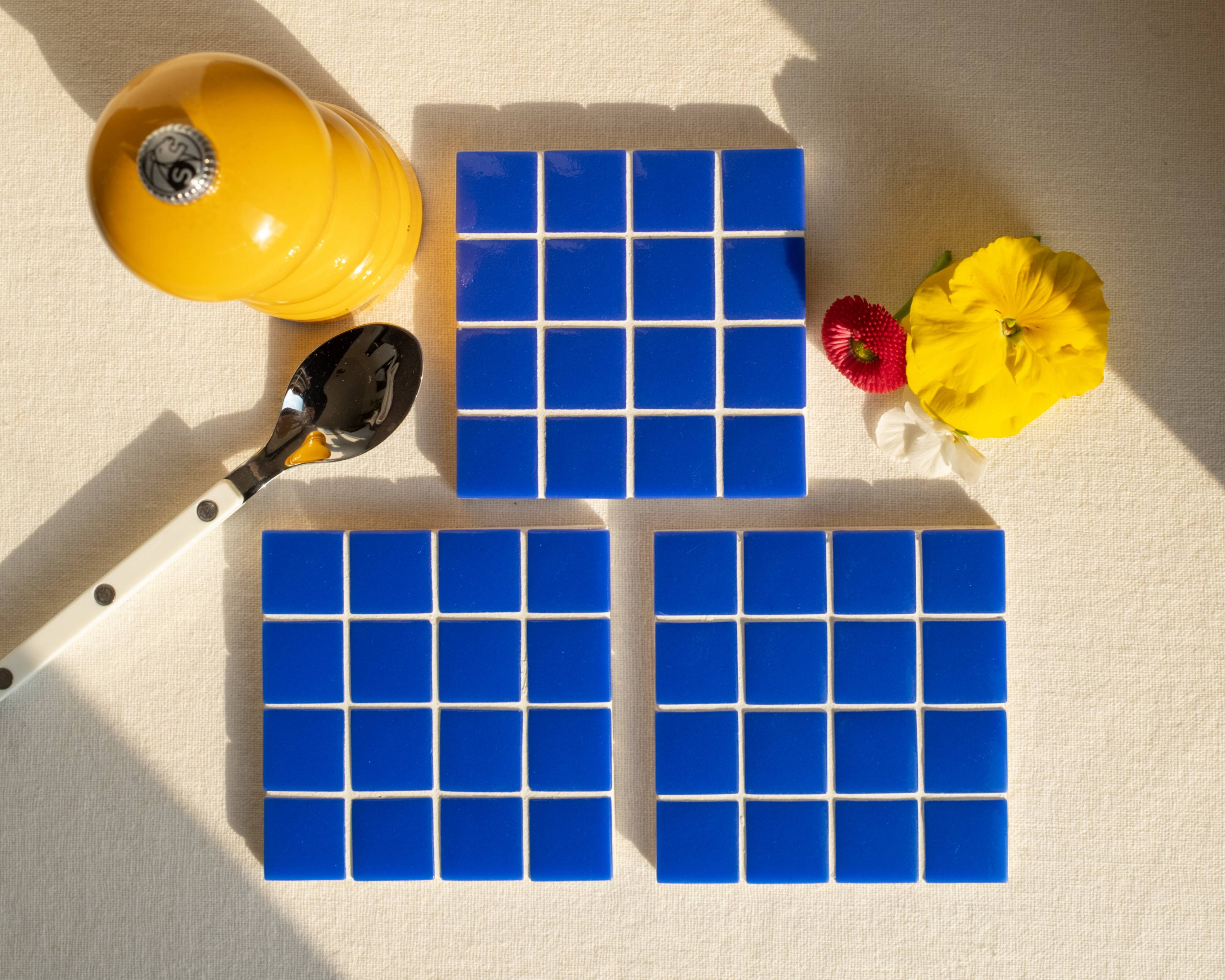 Coasters - Glass enamels - Mosaic - Handmade - Royal blue - Set of 4