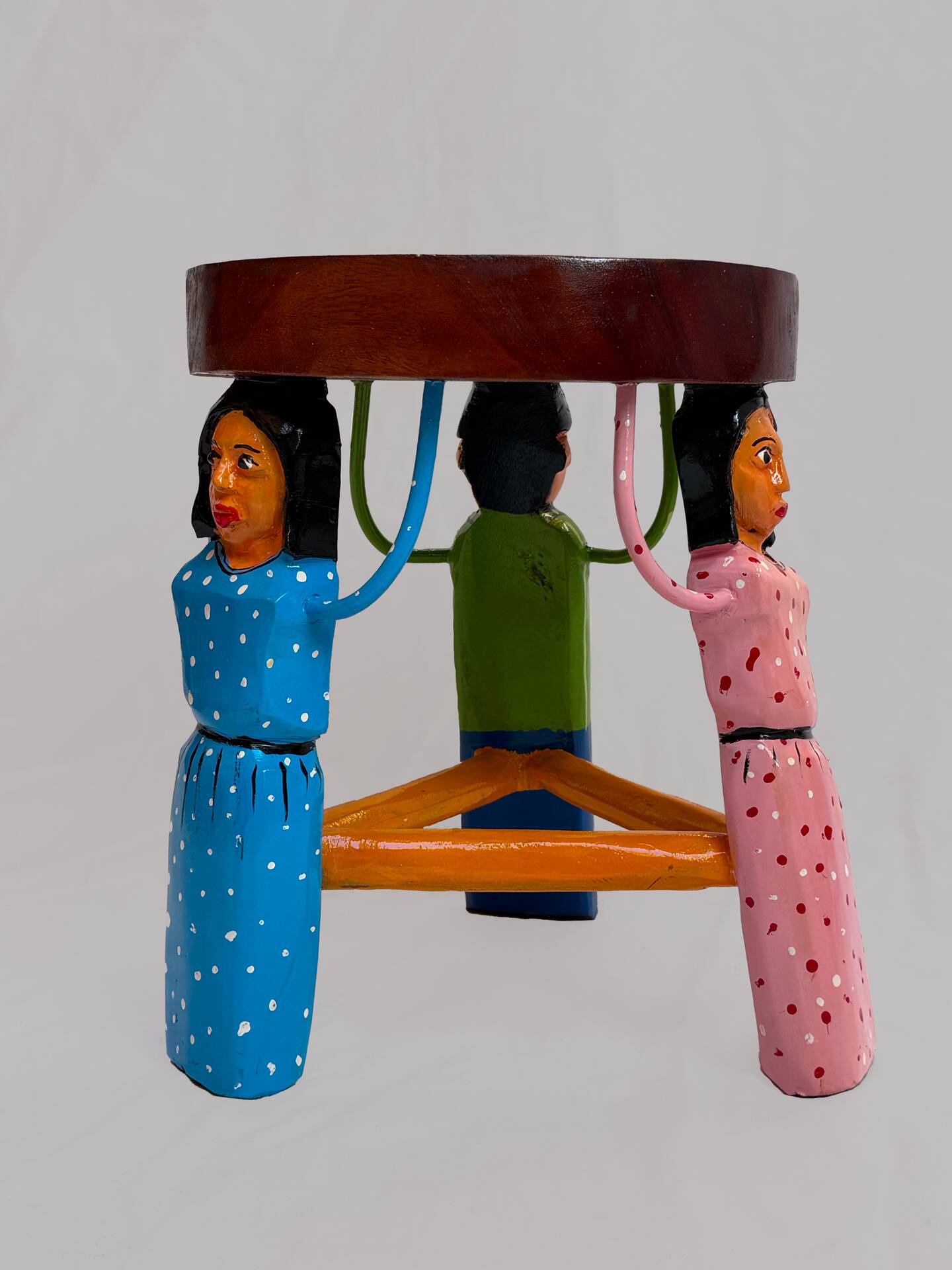 African stool carved and hand-painted – Unique piece from Burkina.