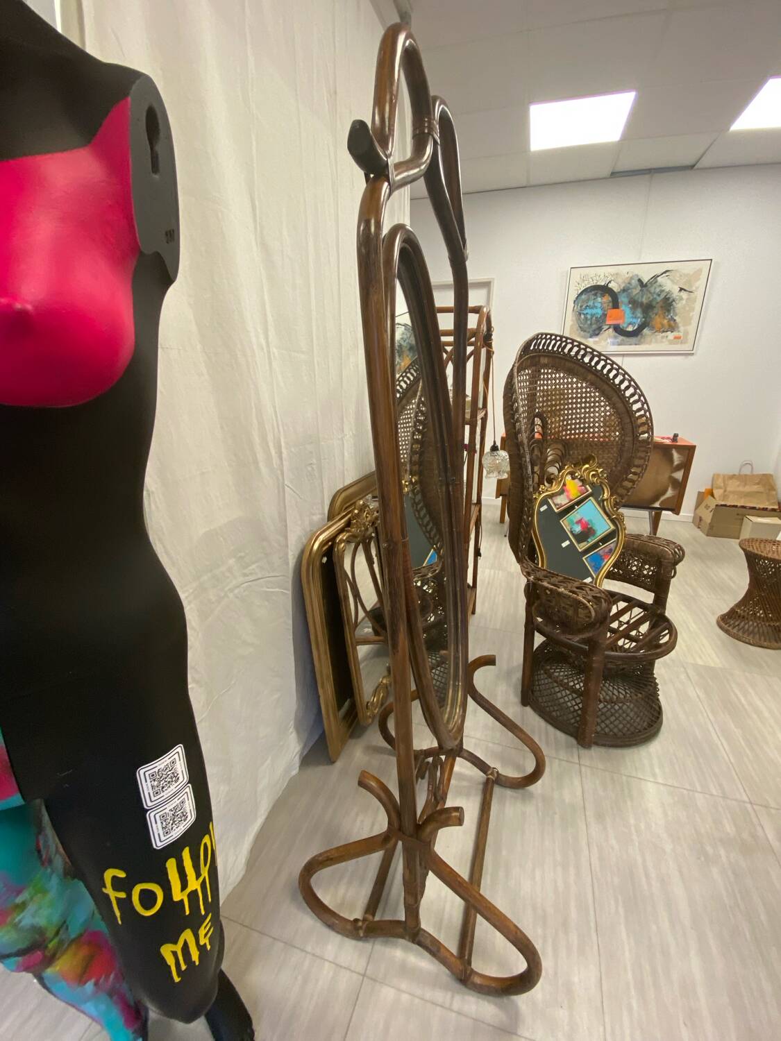 Rattan psyche mirror