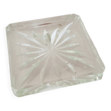 Flat square ashtray geometric patterns design crystal glass - vintage