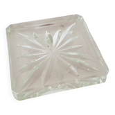 Flat square ashtray geometric patterns design crystal glass - vintage