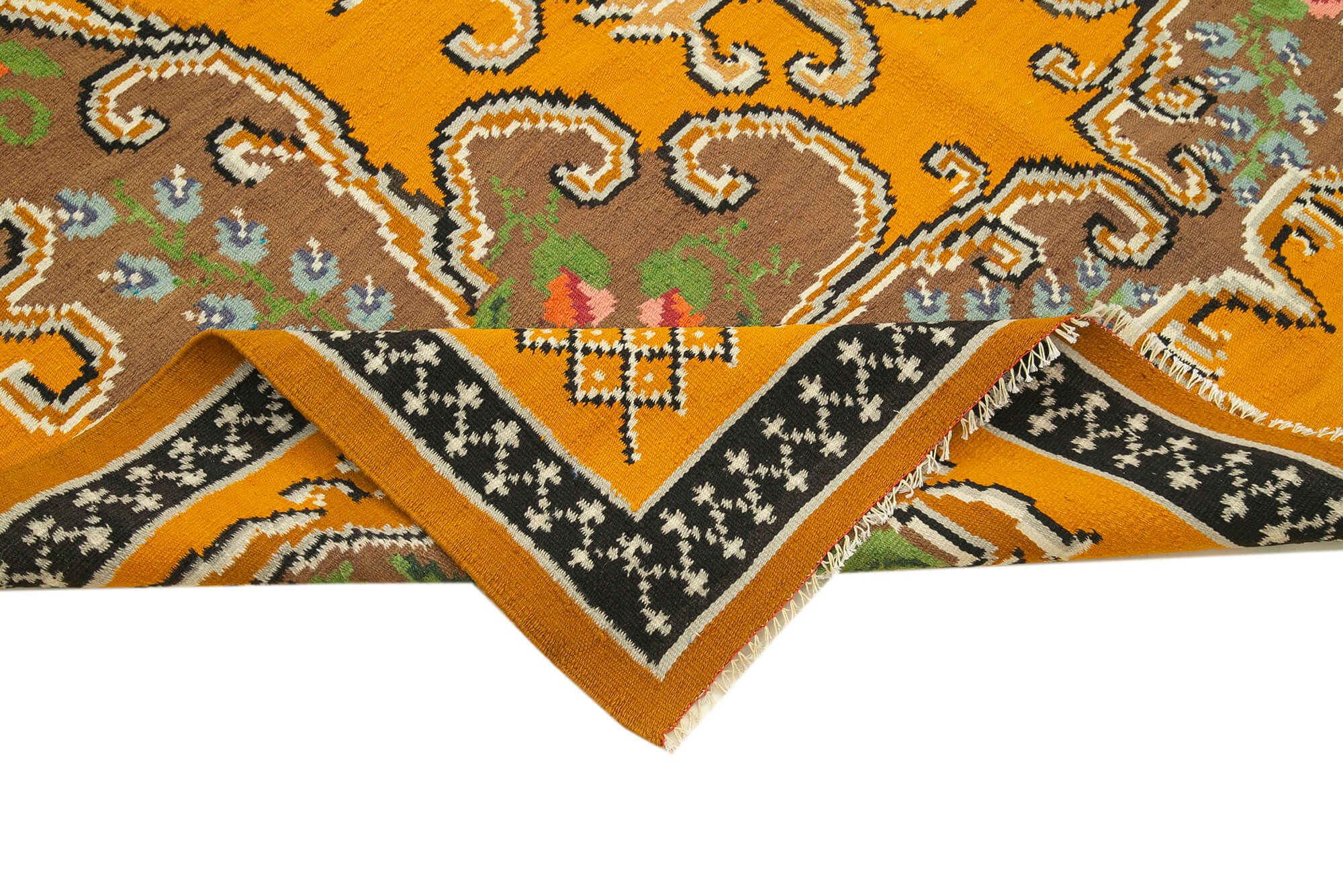 Handwoven Vintage Flatweave Yellow Kilim 185 cm x 270 cm - 23396