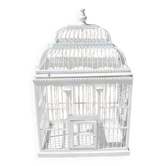 Ancienne cage à oiseau décorative en bois blanc