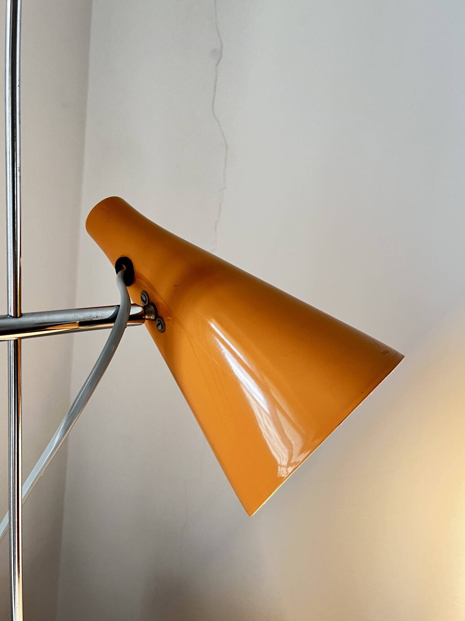 Vintage Mid-Century Table Lamp by Josef Hůrka for Lidokov | Orange & Chrome
