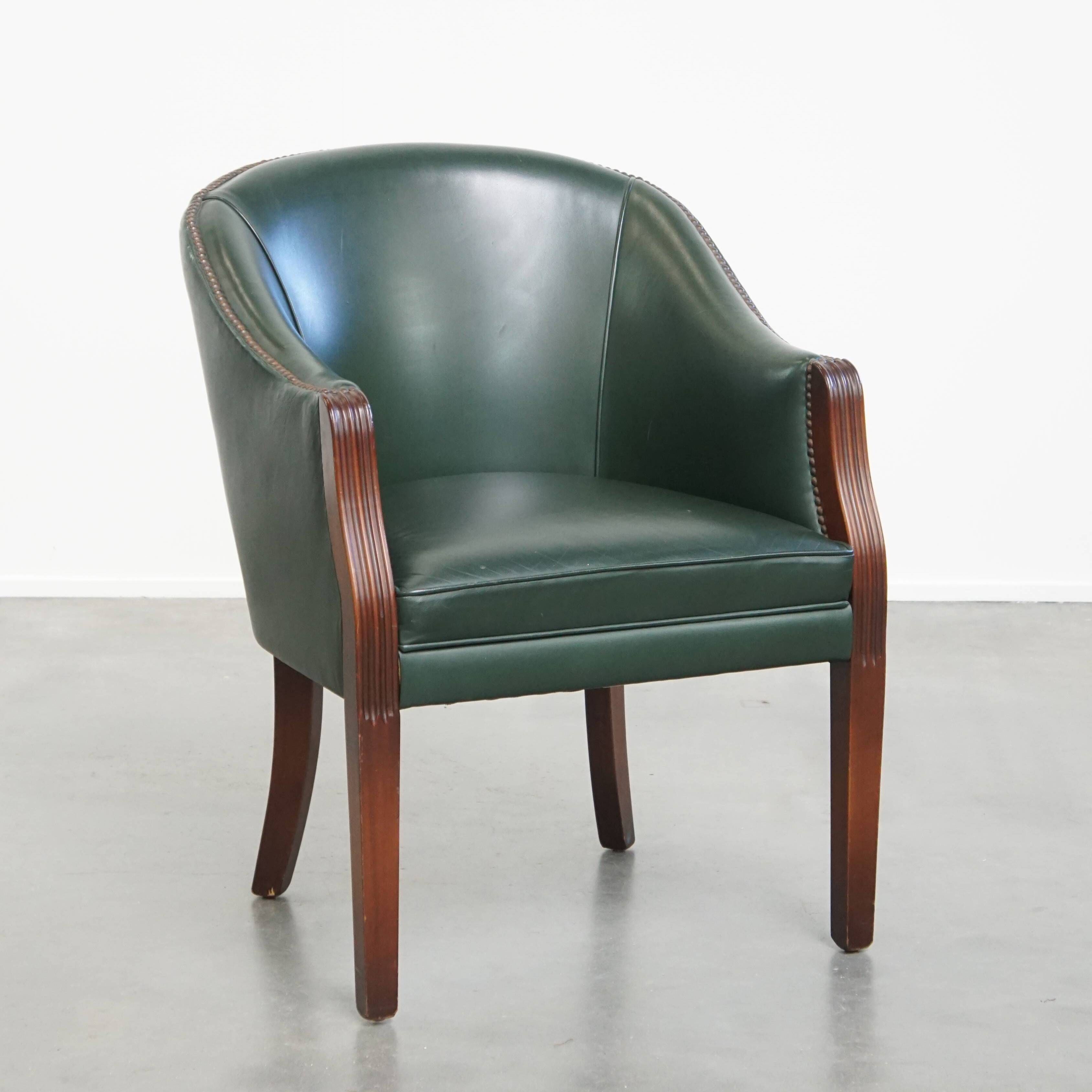 Green Cowhide Leather and Wooden Side/Dining/Desk Chair in English Style