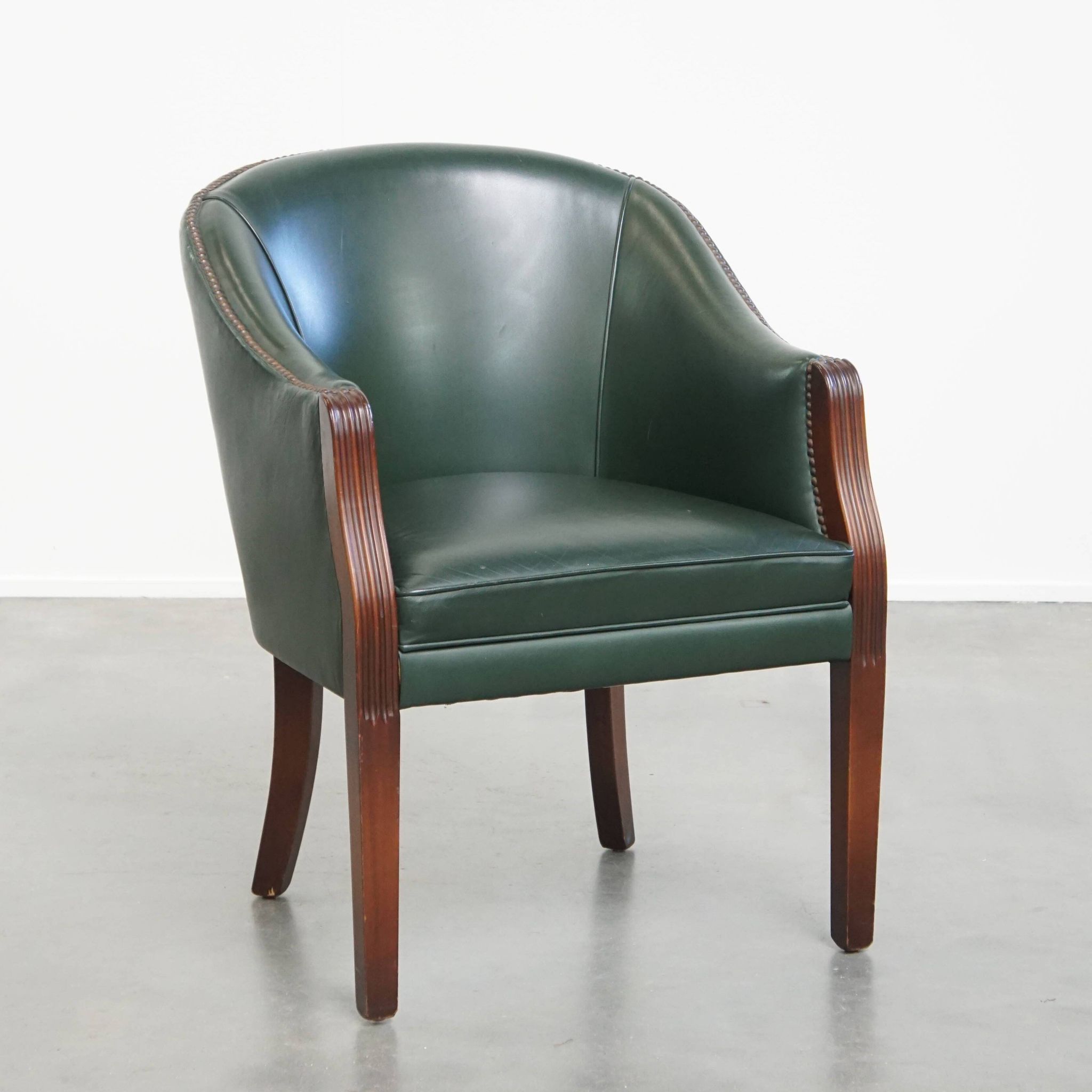 Green Cowhide Leather and Wooden Side/Dining/Desk Chair in English Style