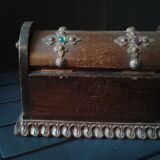 Wooden box, baroque style, wood and iron