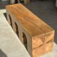 Solid monoxyl wood bench with carved 3-arch base - Natural wood color