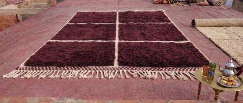 Grand tapis berbère sur mesure authentique bordeaux 3/4 m
