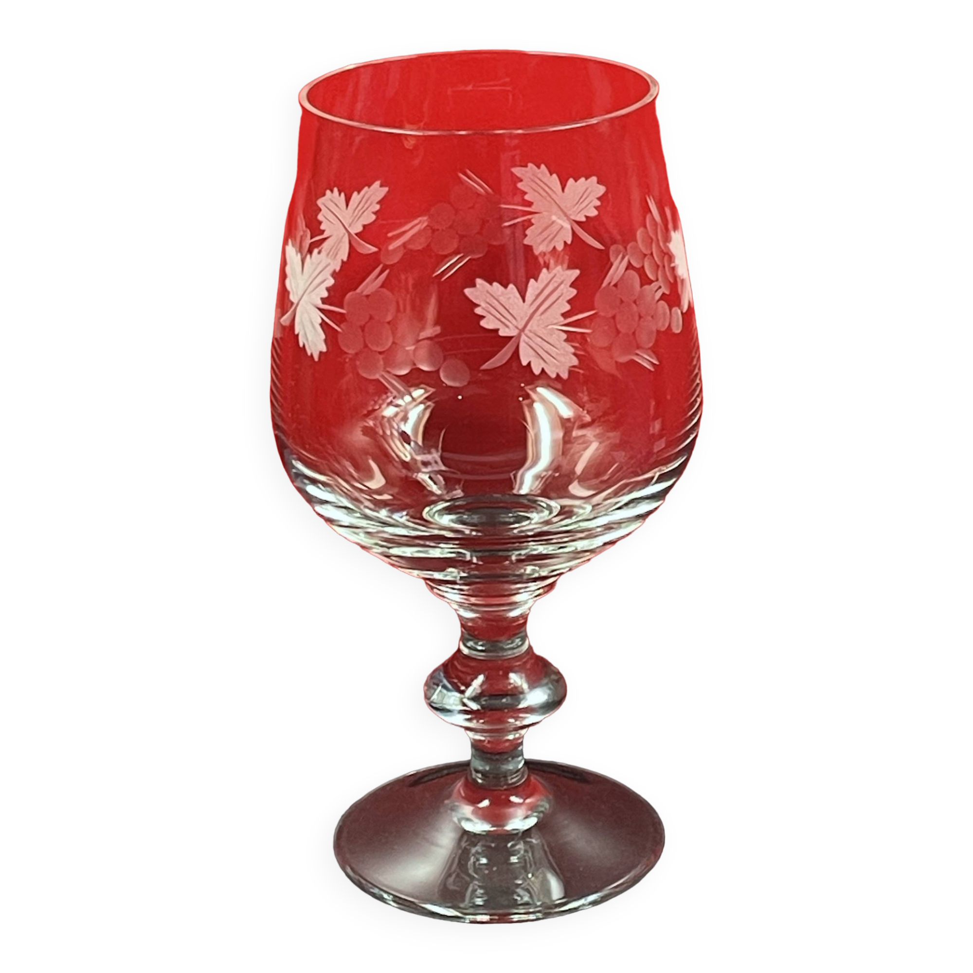 Large wine glass in frosted engraved glass or crystal Pampre & vine leaf