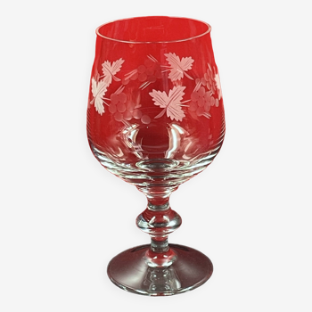 Large wine glass in frosted engraved glass or crystal Pampre & vine leaf