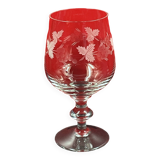 Large wine glass in frosted engraved glass or crystal Pampre & vine leaf