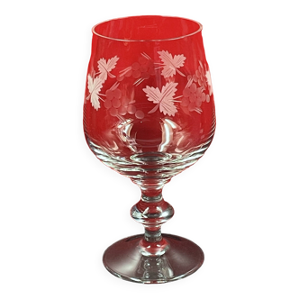 Large wine glass in frosted engraved glass or crystal Pampre & vine leaf