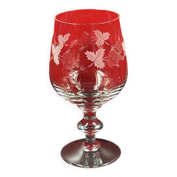 Grand verre à vin en verre ou cristal gravé dépoli Pampre & feuille de vigne