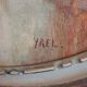 Ancient oval painting of a sleeping woman in oil on wood panel.