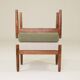 Set two footrest in vintage style, boucle upholstery, wooden pouffe