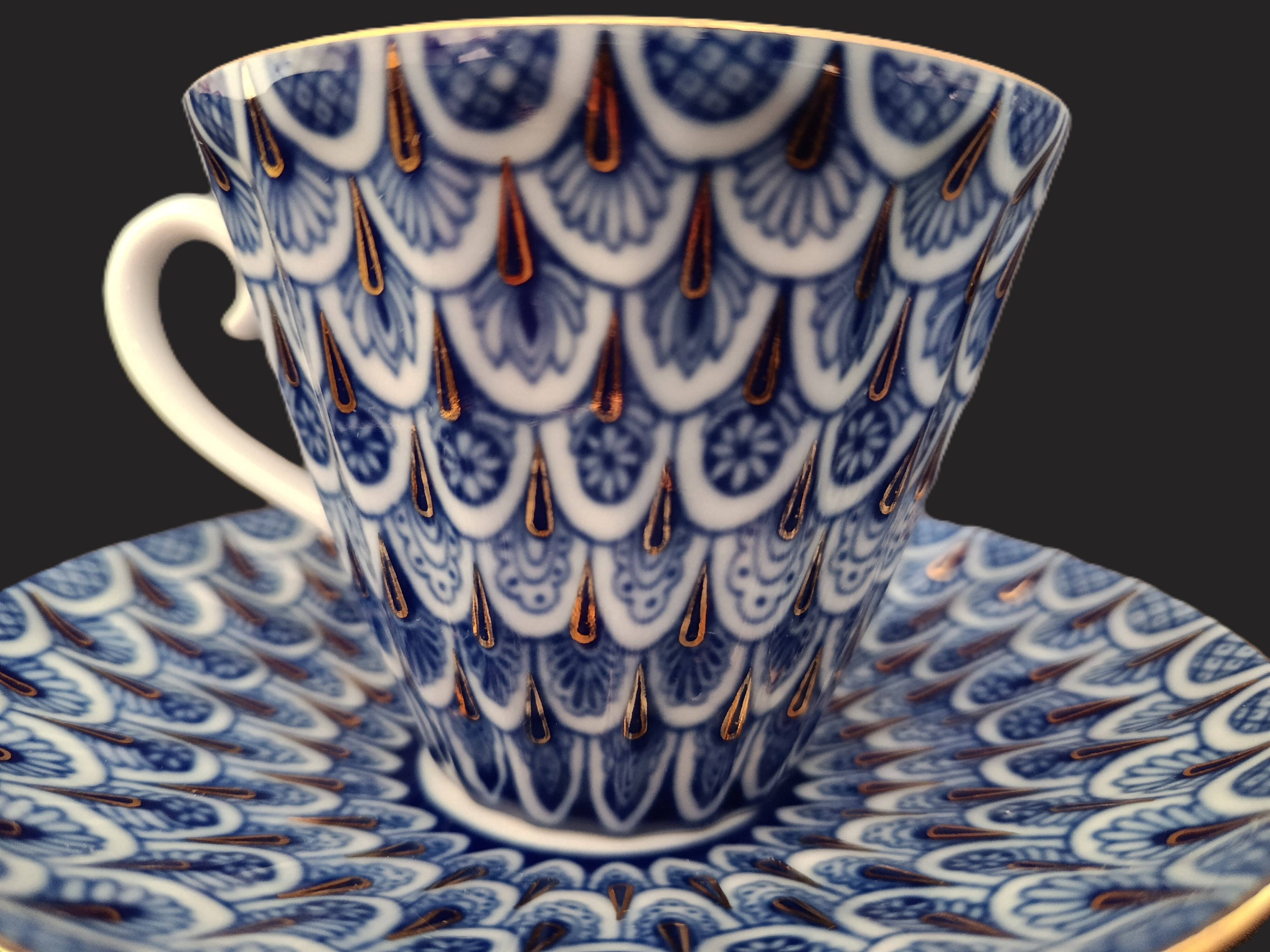 Pair of Russian imperial porcelain cups "Lomonosov" from St Petersburg