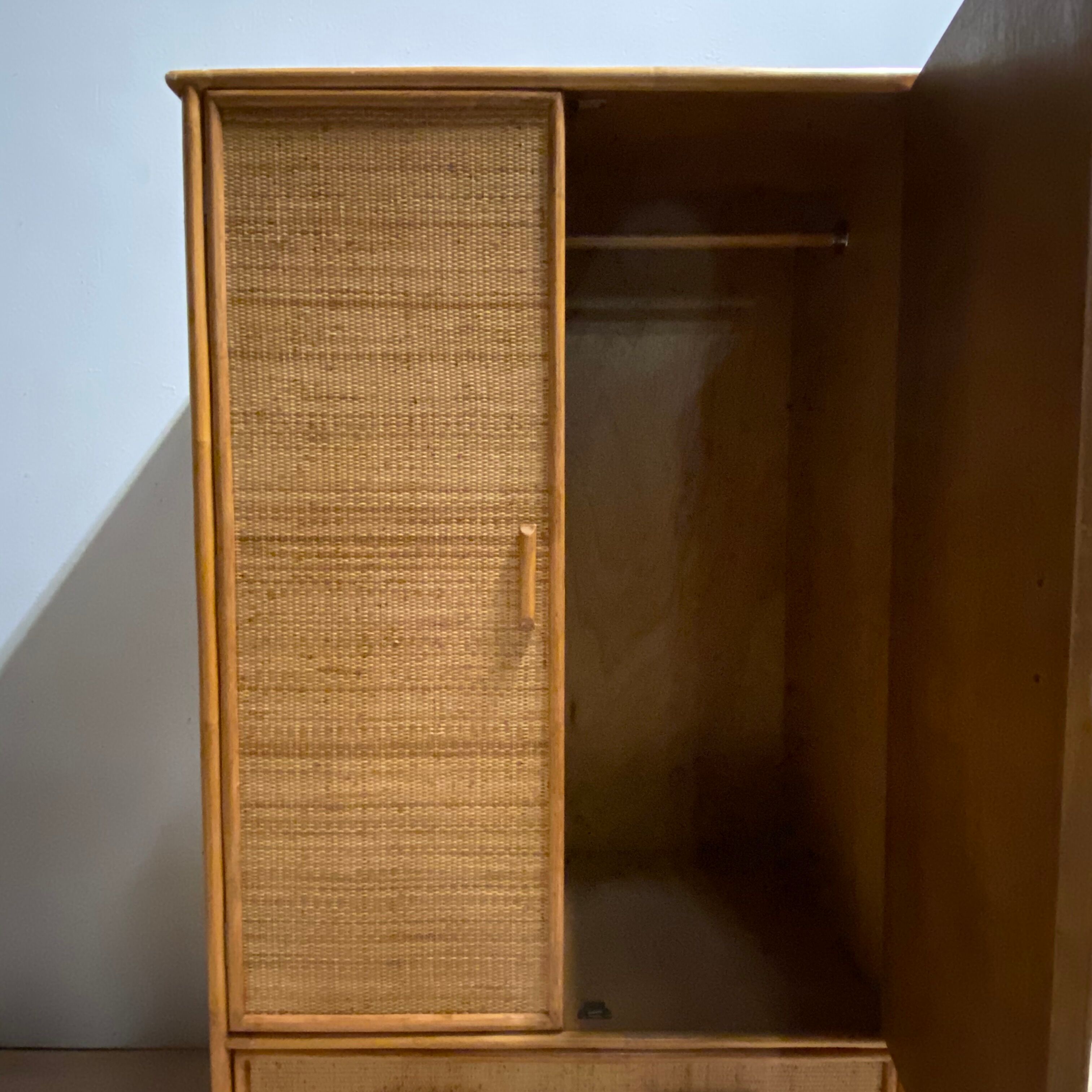 Vintage bamboo and rattan wardrobe, 1970s
