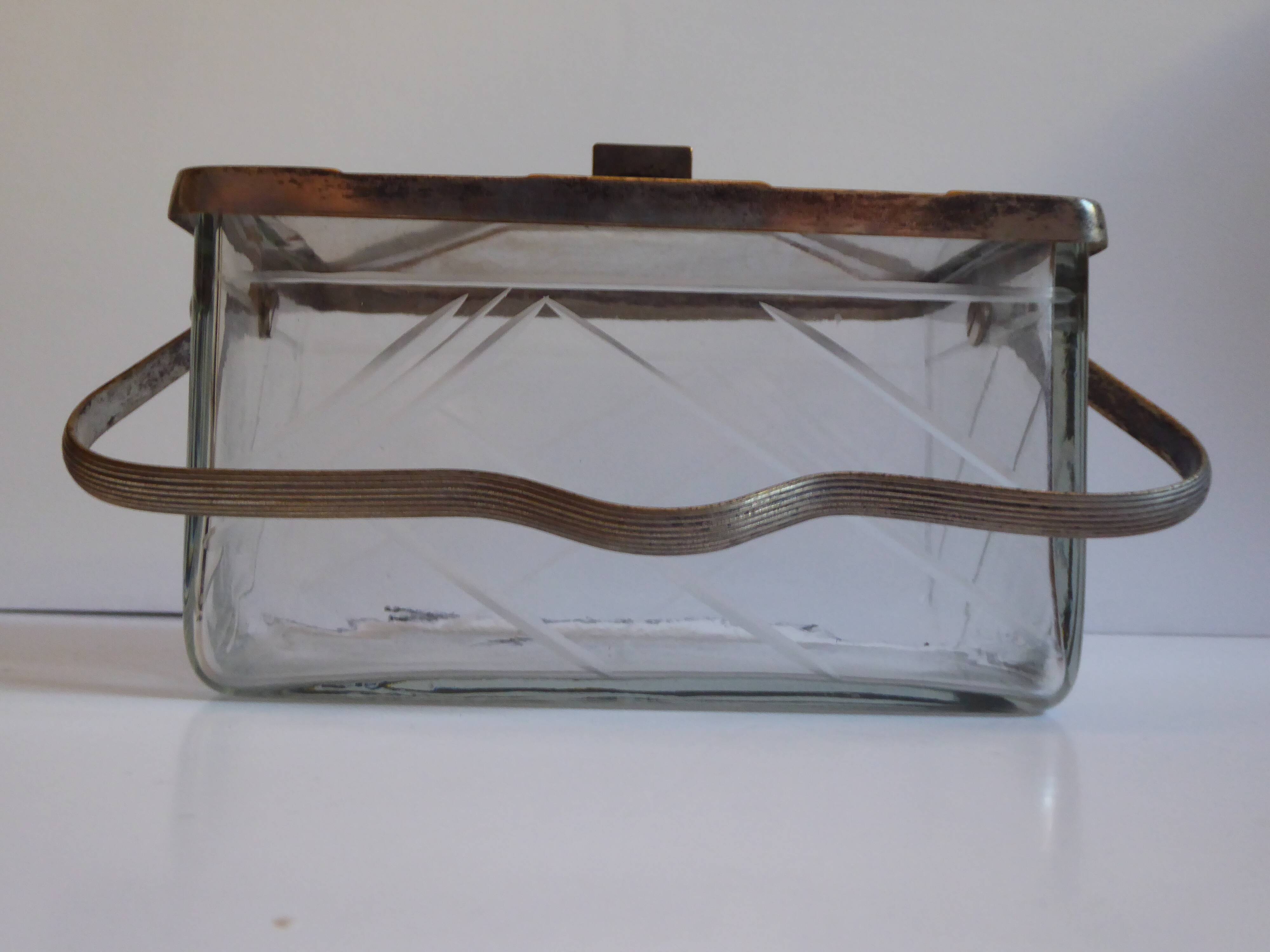 Art Deco vintage glass and silver metal cookie box
