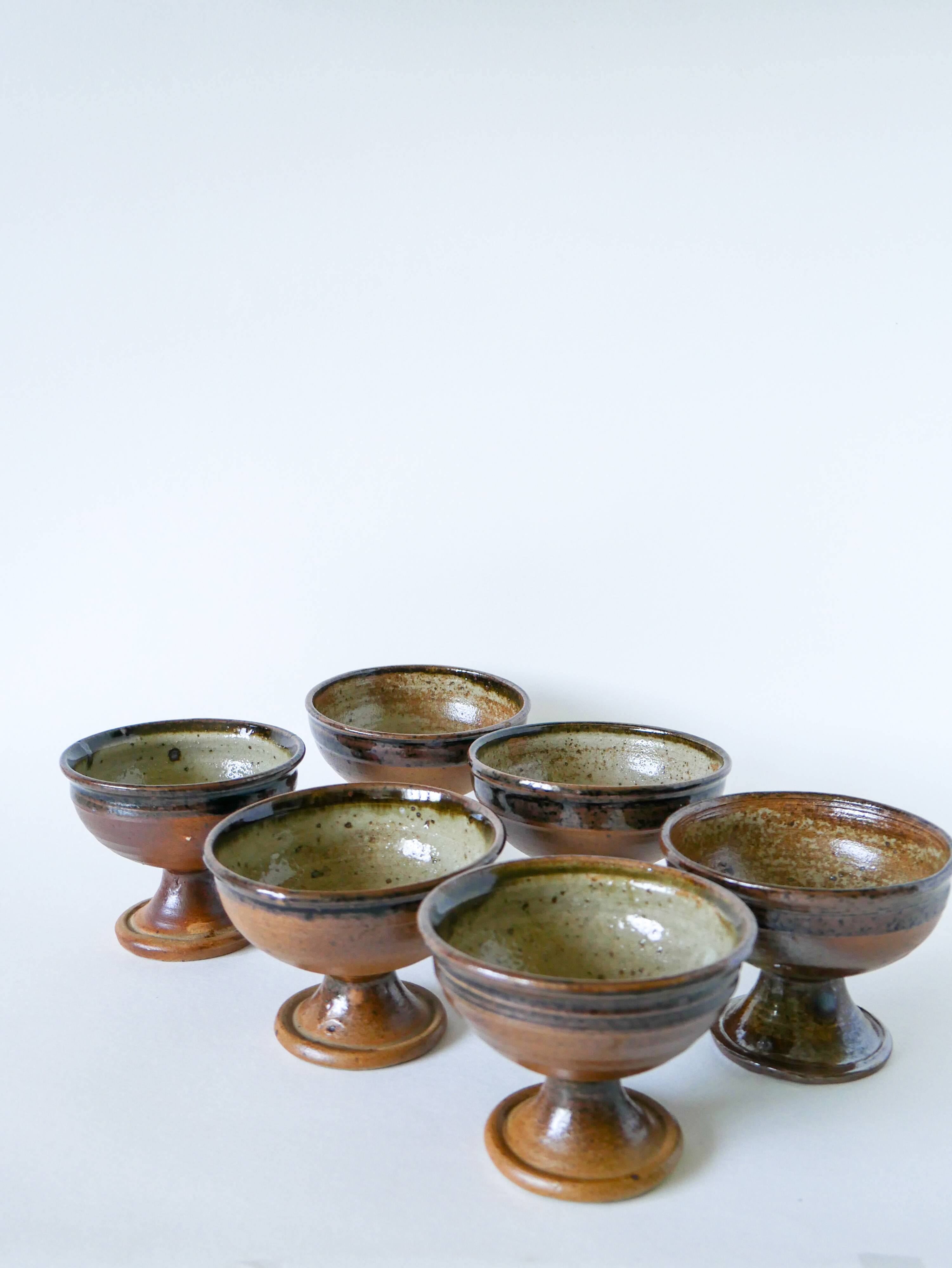 Set of 6 glazed stoneware bowls, handcrafted, 1970