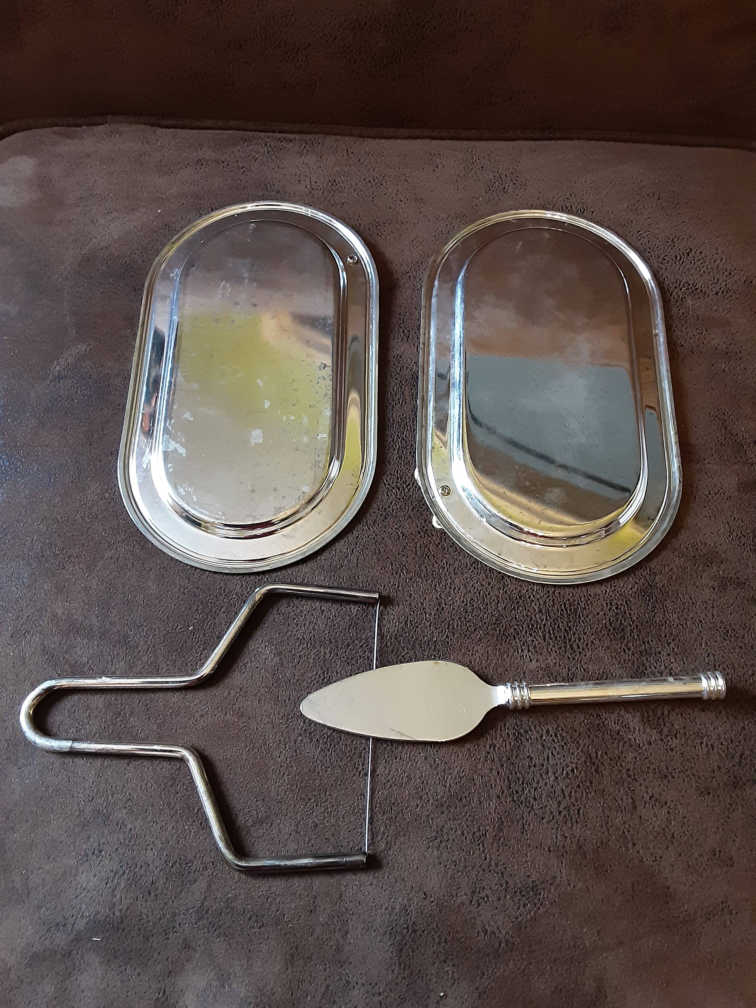Set of 2 old metal butter dishes