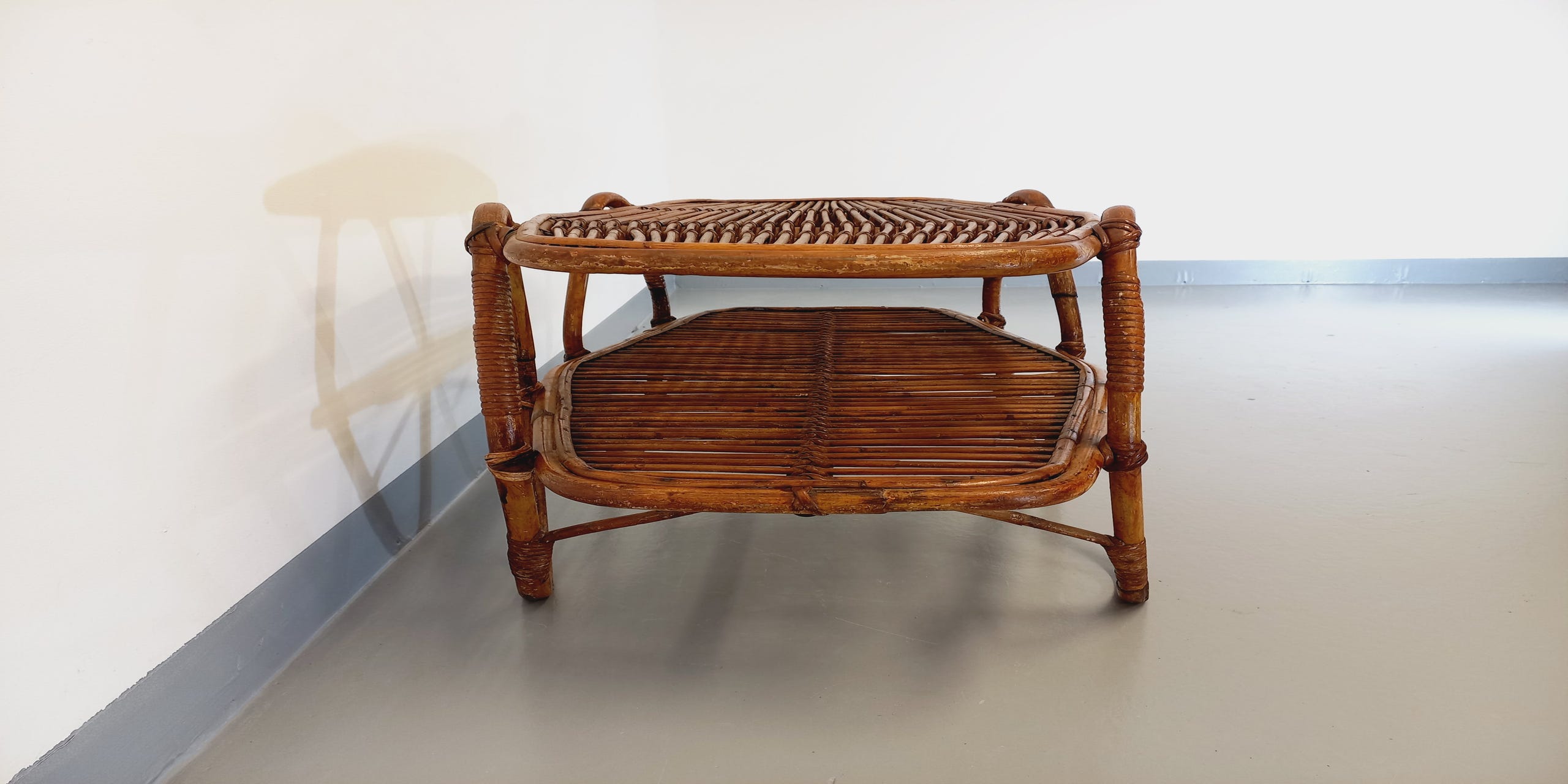 Coffee table with magazine tray in vintage rattan from the 60s