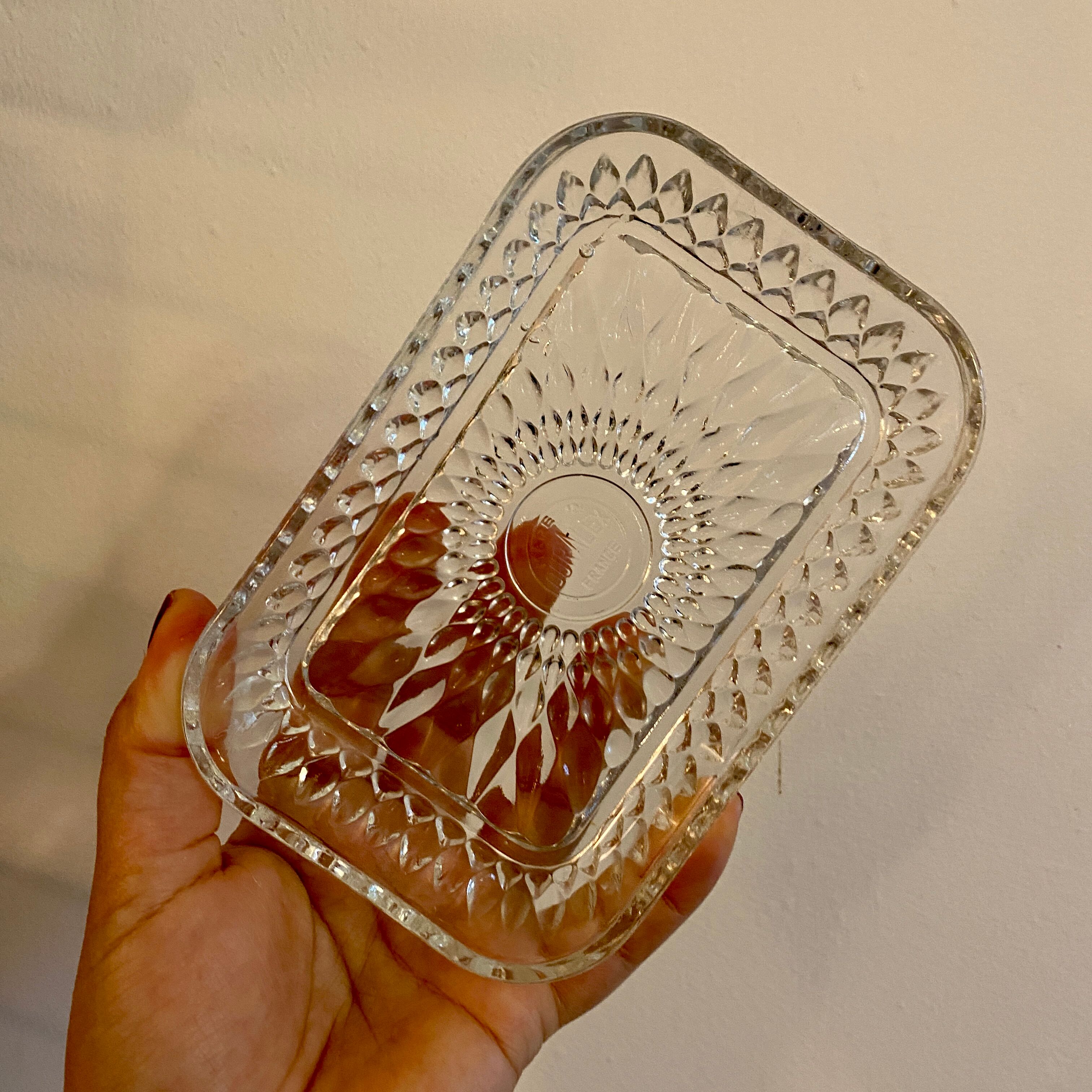 Duralex vintage glass and silver metal tray/servant