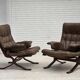 Fauteuil en cuir de meuble marron, années 1970, design scandinave,