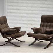 Fauteuil en cuir de meuble marron, années 1970, design scandinave,
