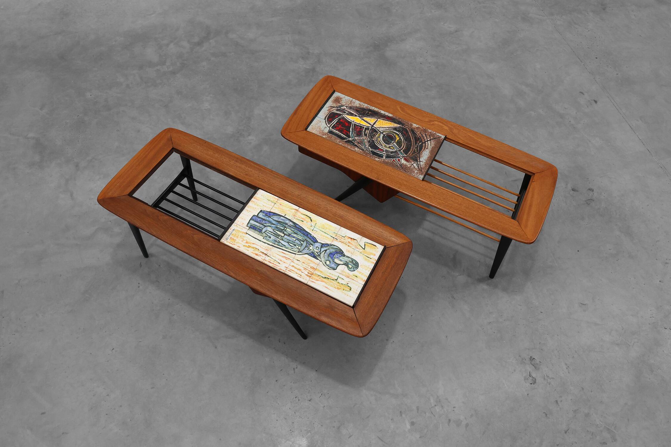 2 Coffee Tables '210', teak wood and ceramic,by Alfred Hendrickx, Belform