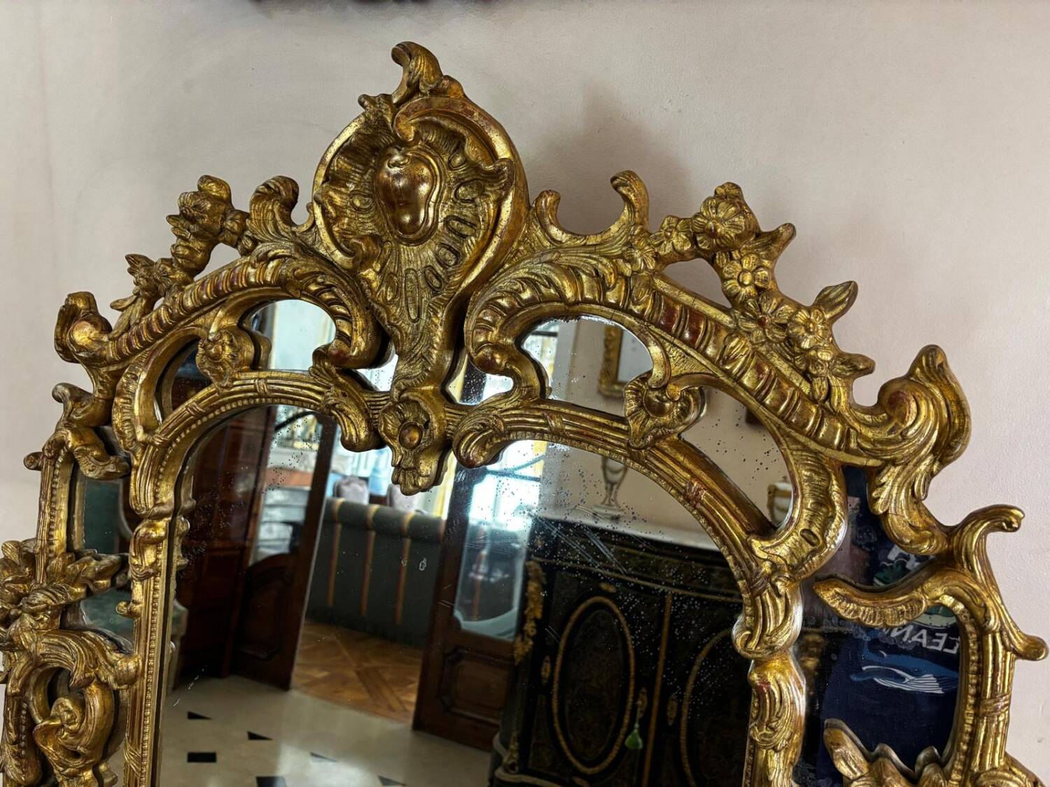 Large Louis XV style gilded wood mirror, late 18th century
