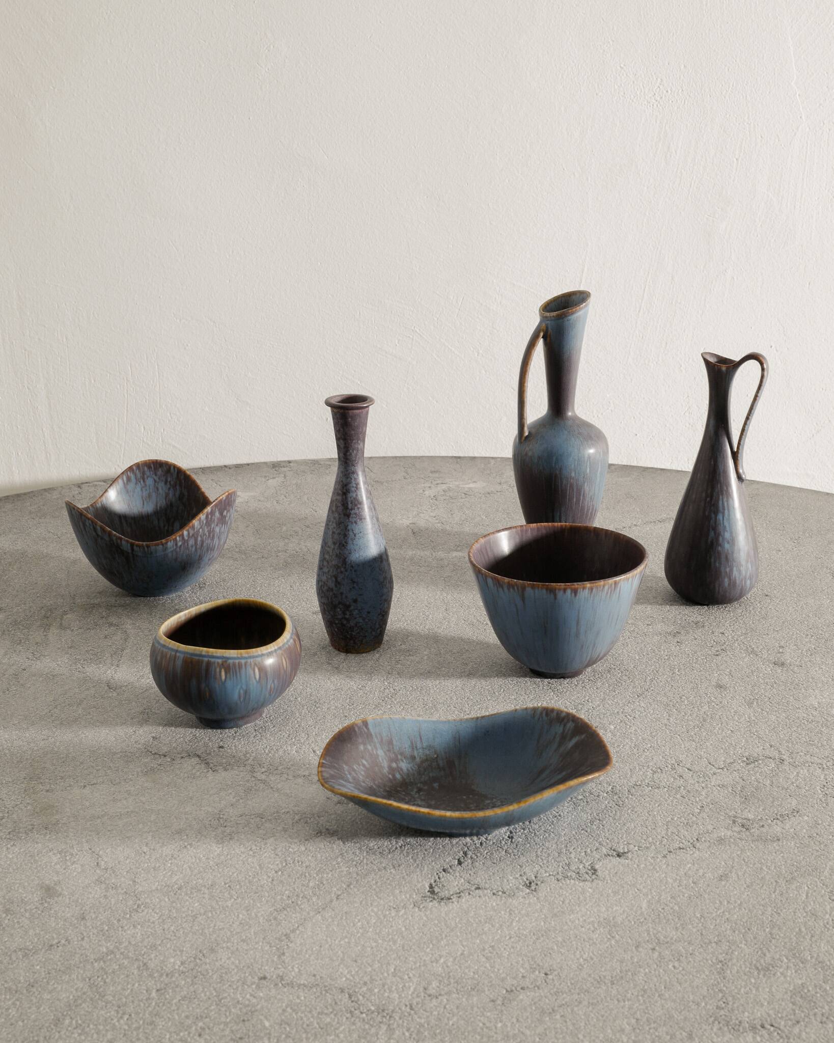 Set of Vintage Swedish Mid Century Blue Ceramics by Gunnar Nylund, 1950s