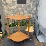 Wall shelf, 2 floors turned wood vintage light varnished