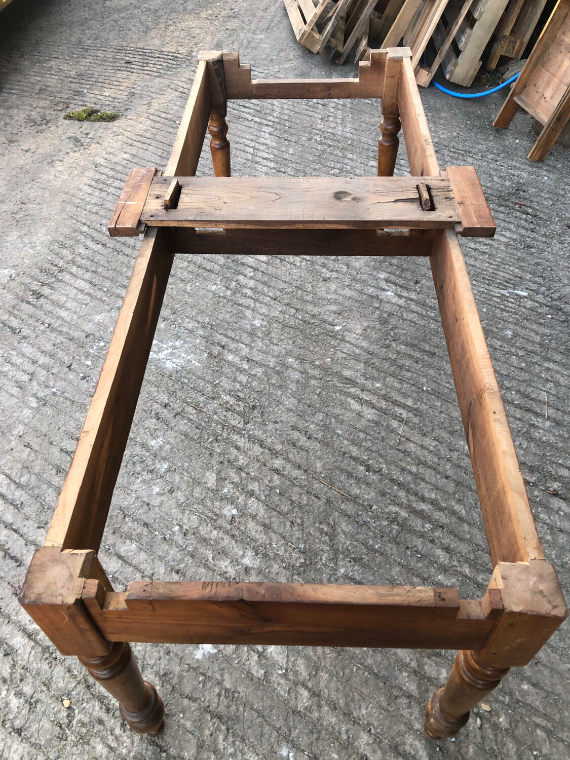Antique farmhouse table in solid cherry wood with its 2 benches