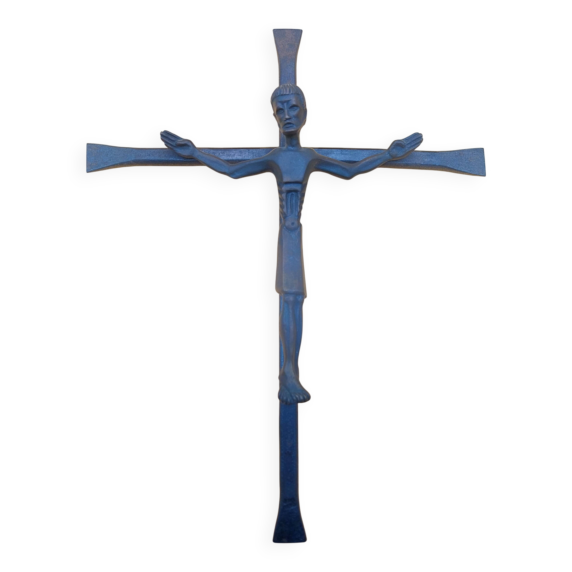 Bronze and wrought iron crucifix Christ Jesus unsigned