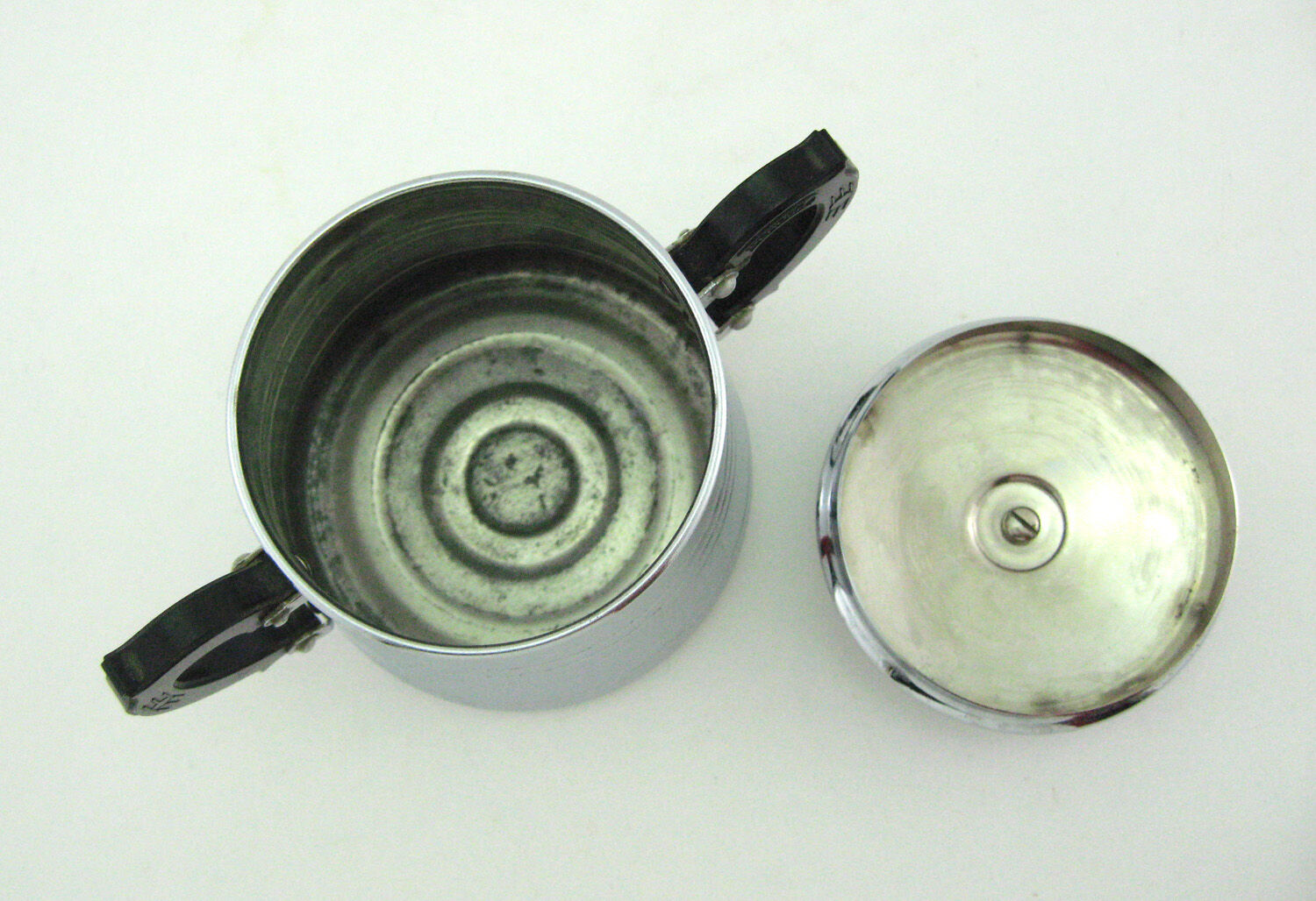 Antique chrome-plated copper sugar bowl - Menesa France - vintage 1940s