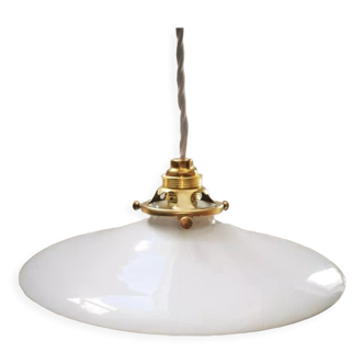 Suspension opaline blanche lisse art déco 1930
