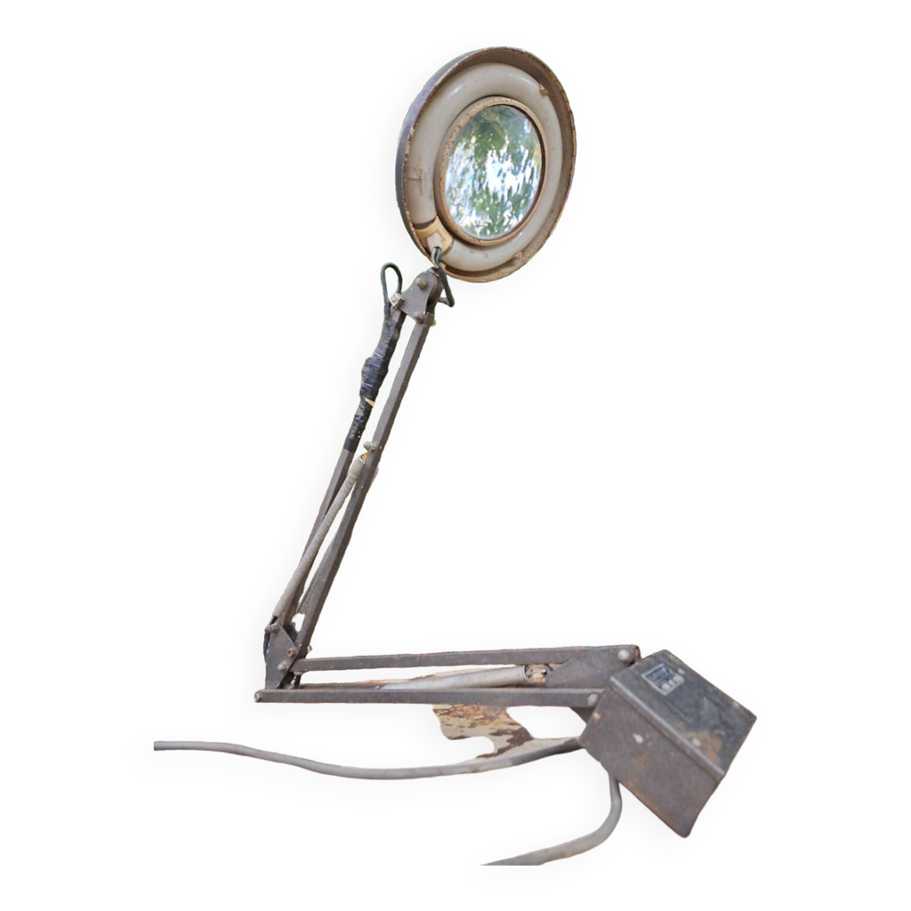 Lampe loupe d'atelier J.TOULEMONDE design industriel Selency
