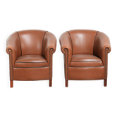 Set of 2 cow leather club armchairs in good condition in English style