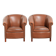Ensemble de 2 fauteuils club en cuir de vache en bon état dans le style anglais.